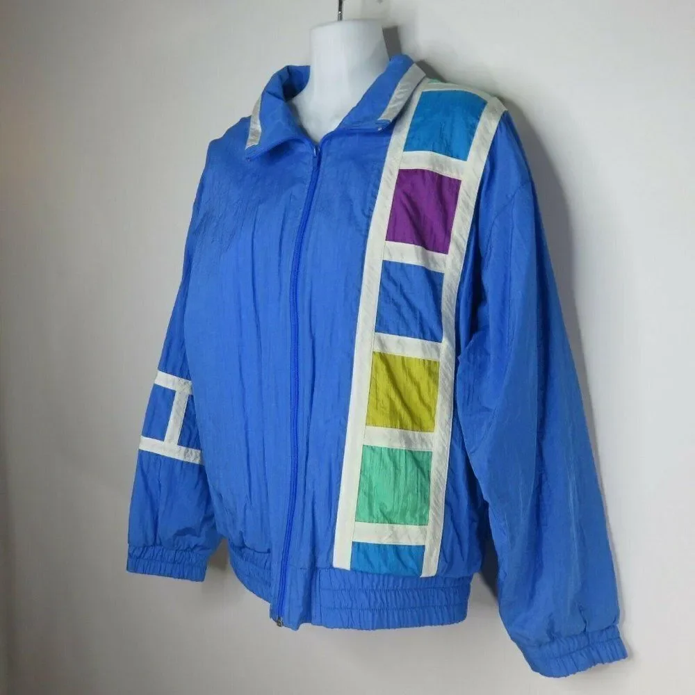 Vintage 90s Mens S Color Block Track Jacket Blue Purple Teal Towne London Fog